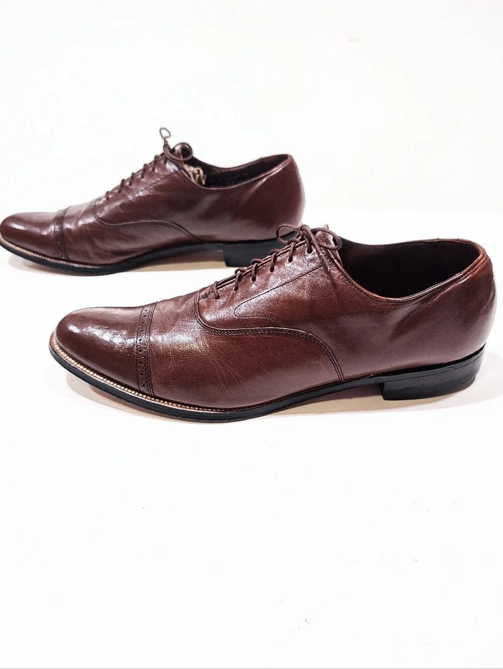 Stacy Adams Men's Brown Leather Cap Toe Oxford Dress Shoes Size 12 D